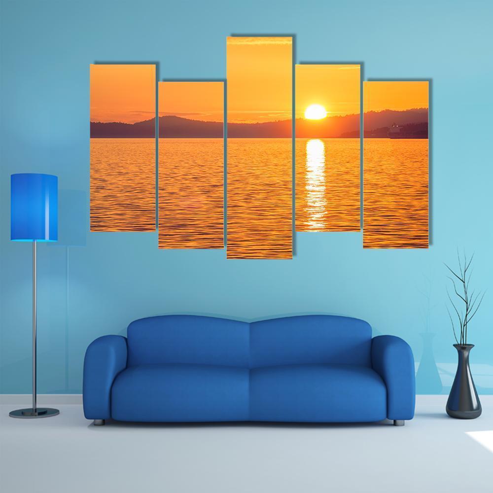 Sunset At Ogden Point Canvas Wall Art-5 Pop-Gallery Wrap-47" x 32"-Tiaracle