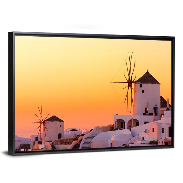 Sunset At Oia Village Canvas Wall Art-3 Horizontal-Gallery Wrap-25" x 16"-Tiaracle