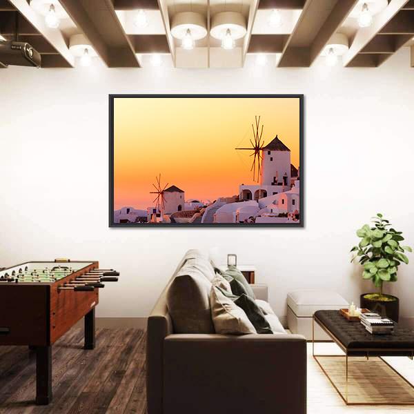 Sunset At Oia Village Canvas Wall Art-3 Horizontal-Gallery Wrap-25" x 16"-Tiaracle