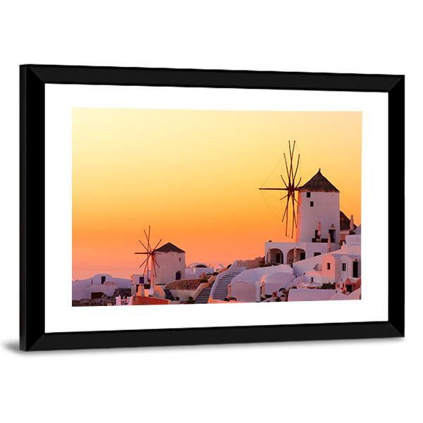 Sunset At Oia Village Canvas Wall Art-3 Horizontal-Gallery Wrap-25" x 16"-Tiaracle