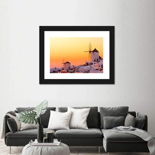 Sunset At Oia Village Canvas Wall Art-3 Horizontal-Gallery Wrap-25" x 16"-Tiaracle