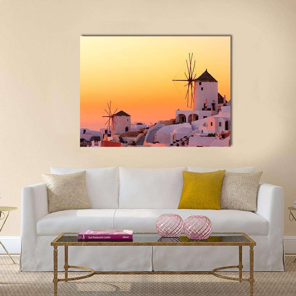 Sunset At Oia Village Canvas Wall Art-1 Piece-Gallery Wrap-48&quot; x 32&quot;-Tiaracle