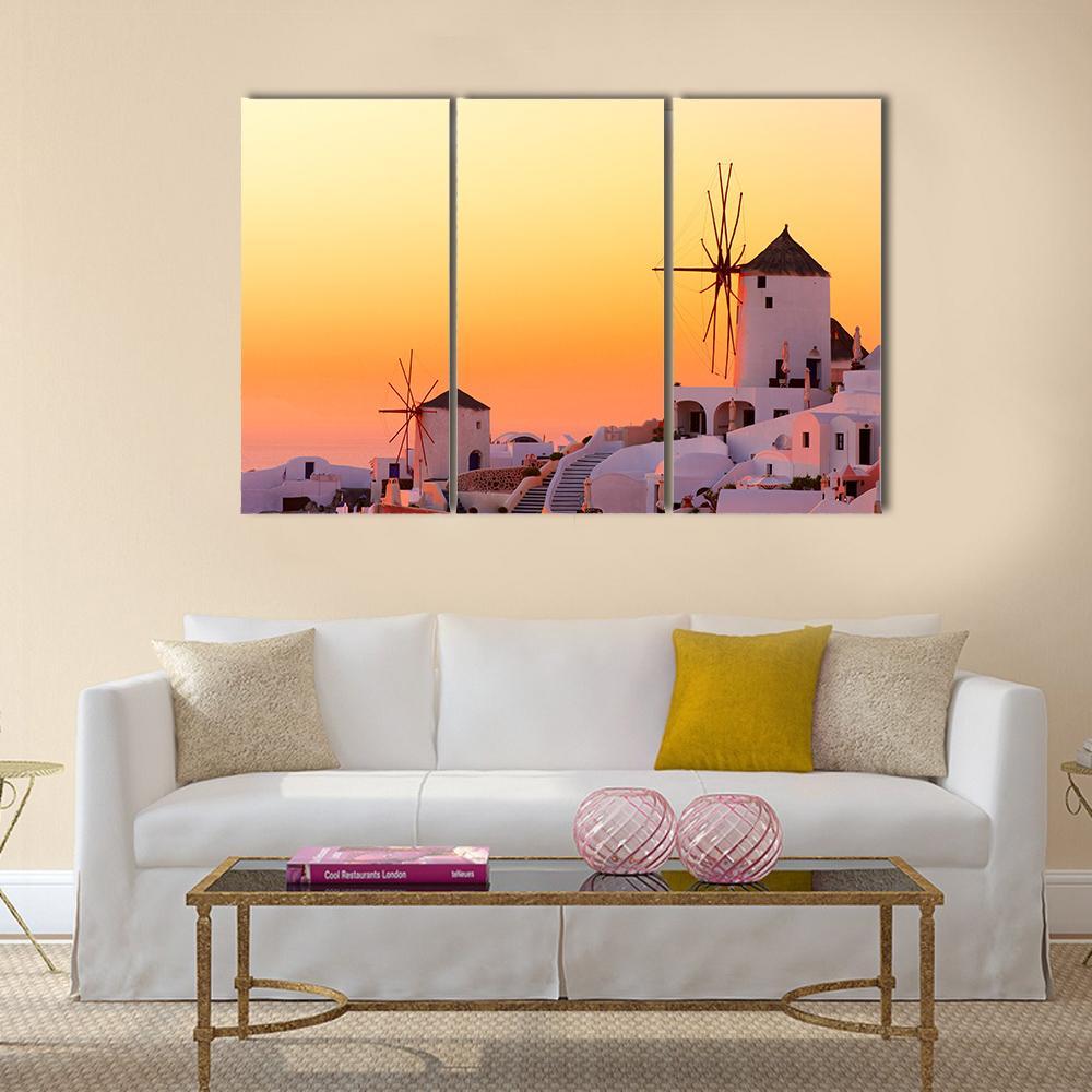 Sunset At Oia Village Canvas Wall Art-3 Horizontal-Gallery Wrap-37" x 24"-Tiaracle
