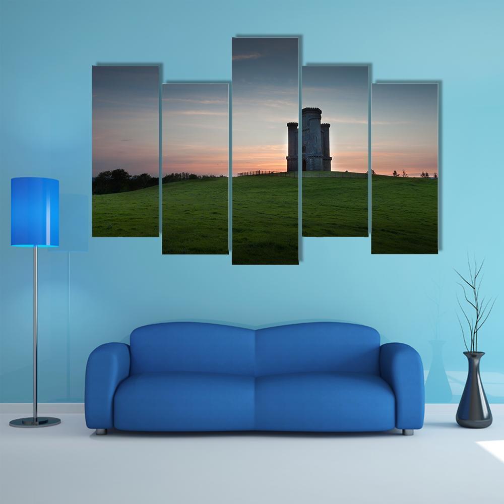 Sunset At Paxton's Tower Canvas Wall Art-5 Pop-Gallery Wrap-47" x 32"-Tiaracle