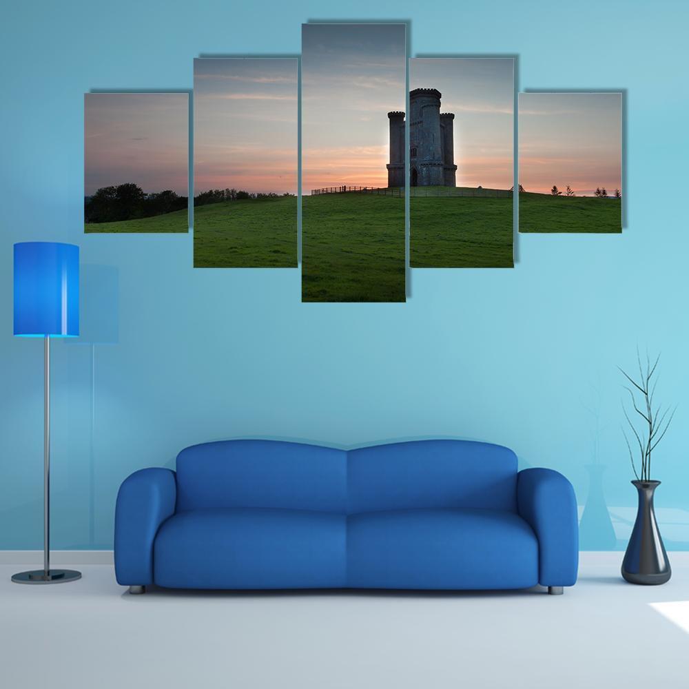 Sunset At Paxton's Tower Canvas Wall Art-5 Star-Gallery Wrap-62" x 32"-Tiaracle