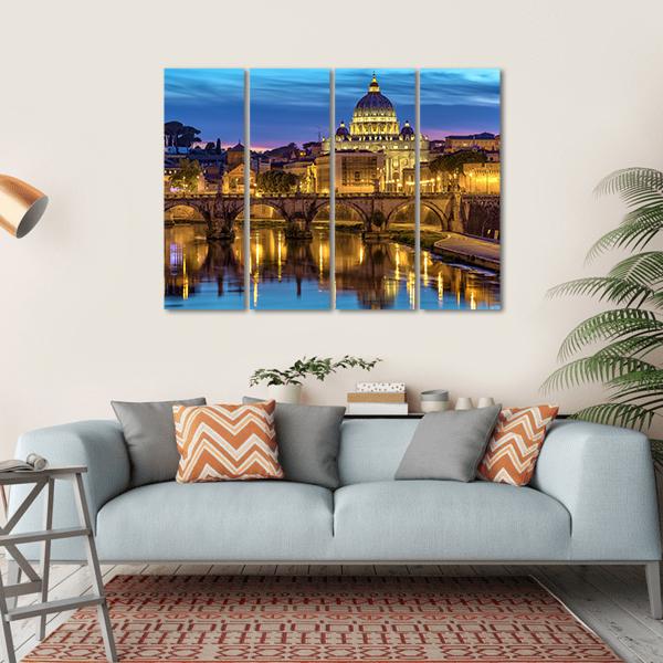 Sunset At Rome Italy With Saint Peter's Basilica Canvas Wall Art-4 Horizontal-Gallery Wrap-34" x 24"-Tiaracle