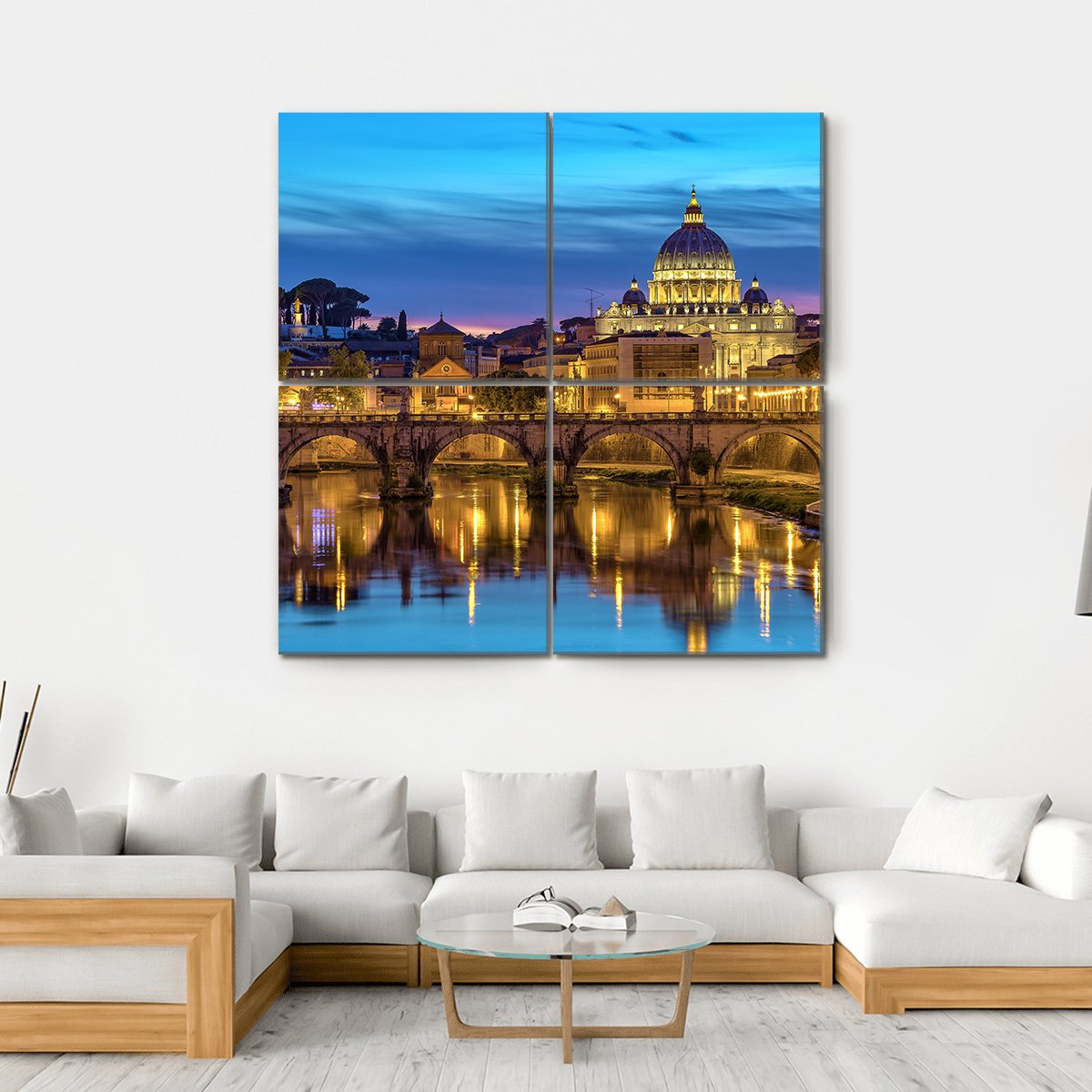 Sunset At Rome Italy With Saint Peter's Basilica Canvas Wall Art-4 Square-Gallery Wrap-17" x 17"-Tiaracle