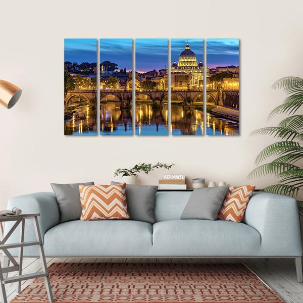 Sunset At Rome Italy With Saint Peter's Basilica Canvas Wall Art-5 Horizontal-Gallery Wrap-22" x 12"-Tiaracle