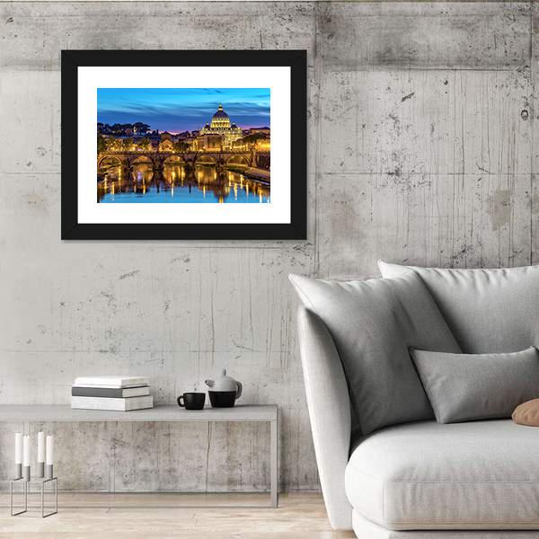 Sunset At Rome Italy With Saint Peter's Basilica Canvas Wall Art-3 Horizontal-Gallery Wrap-25" x 16"-Tiaracle