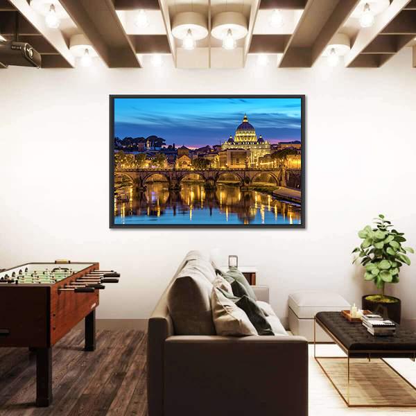 Sunset At Rome Italy With Saint Peter's Basilica Canvas Wall Art-3 Horizontal-Gallery Wrap-25" x 16"-Tiaracle