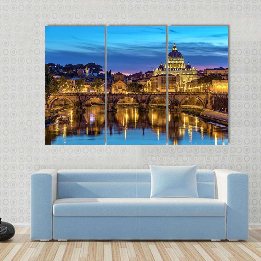Sunset At Rome Italy With Saint Peter's Basilica Canvas Wall Art-3 Horizontal-Gallery Wrap-37" x 24"-Tiaracle