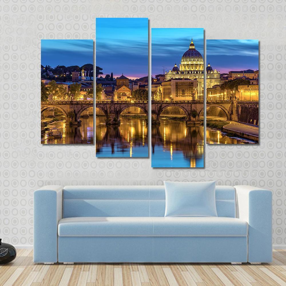 Sunset At Rome Italy With Saint Peter's Basilica Canvas Wall Art-4 Pop-Gallery Wrap-50" x 32"-Tiaracle
