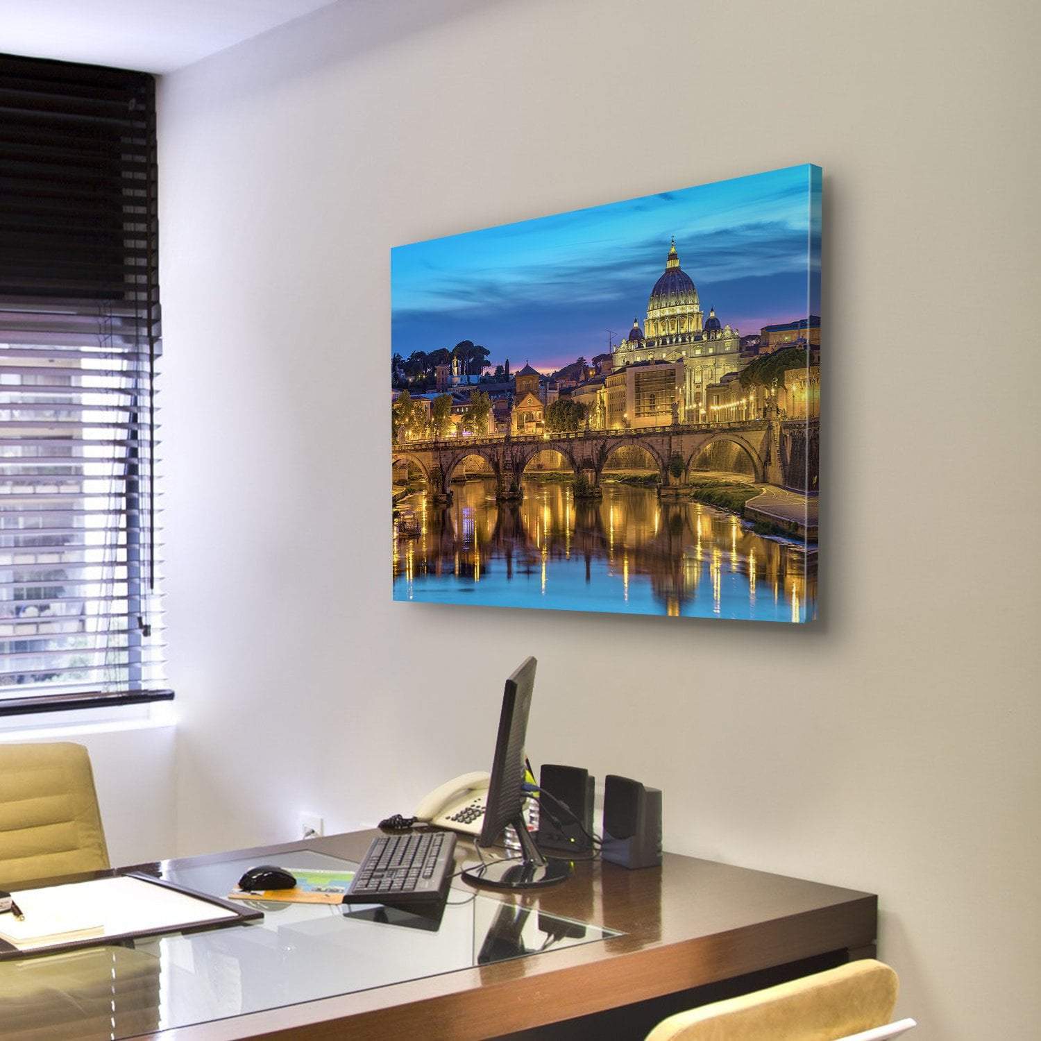 Sunset At Rome Italy With Saint Peter's Basilica Canvas Wall Art-3 Horizontal-Gallery Wrap-25" x 16"-Tiaracle