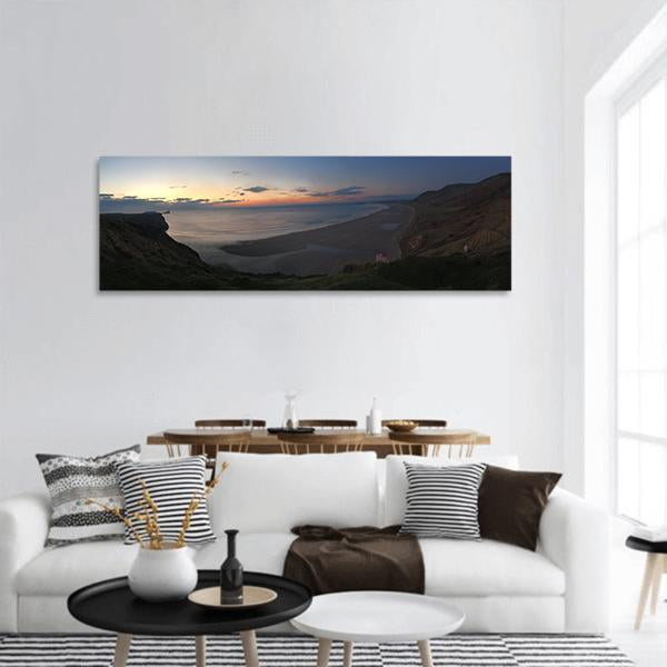 Sunset At Sandy Beach Panoramic Canvas Wall Art-1 Piece-36" x 12"-Tiaracle