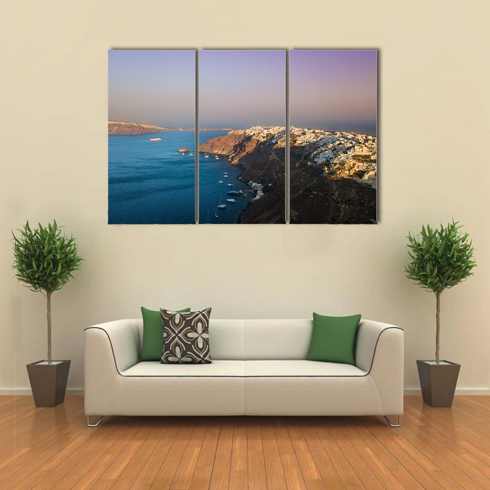 Sunset At Santorini In Oia Canvas Wall Art-3 Horizontal-Gallery Wrap-37" x 24"-Tiaracle
