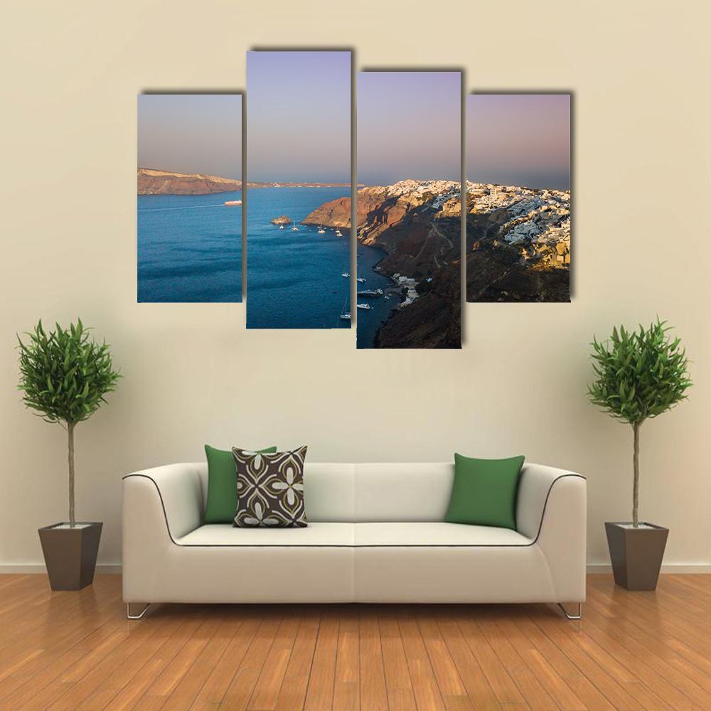 Sunset At Santorini In Oia Canvas Wall Art-4 Pop-Gallery Wrap-50" x 32"-Tiaracle