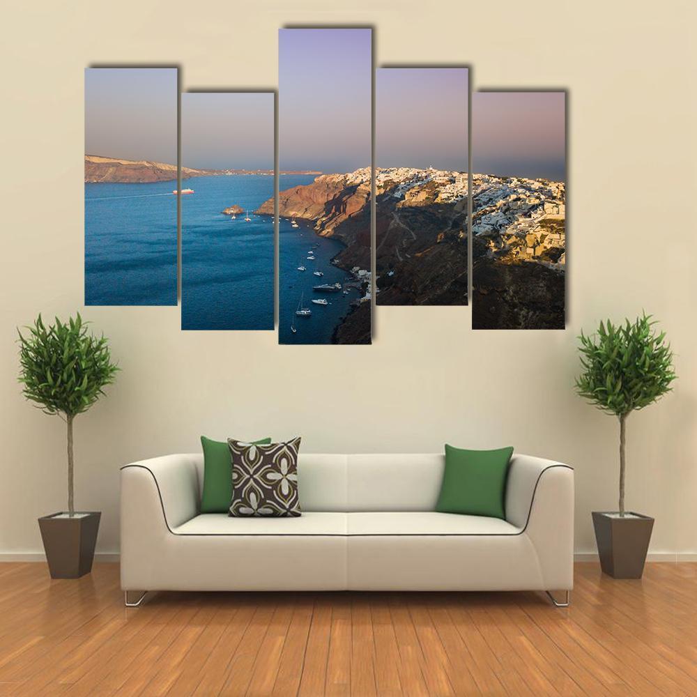 Sunset At Santorini In Oia Canvas Wall Art-5 Pop-Gallery Wrap-47" x 32"-Tiaracle