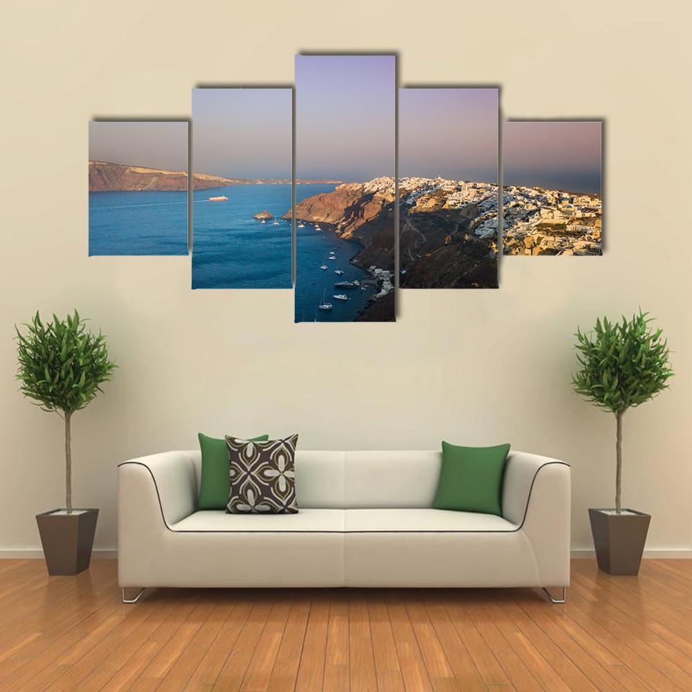 Sunset At Santorini In Oia Canvas Wall Art-5 Star-Gallery Wrap-62" x 32"-Tiaracle