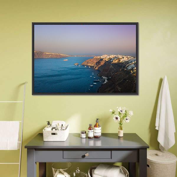 Sunset At Santorini In Oia Canvas Wall Art-1 Piece-Floating Frame-24" x 16"-Tiaracle