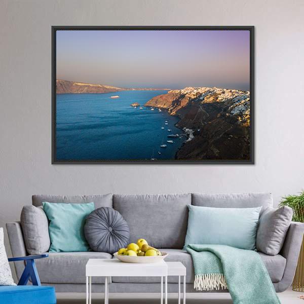Sunset At Santorini In Oia Canvas Wall Art-3 Horizontal-Gallery Wrap-25" x 16"-Tiaracle