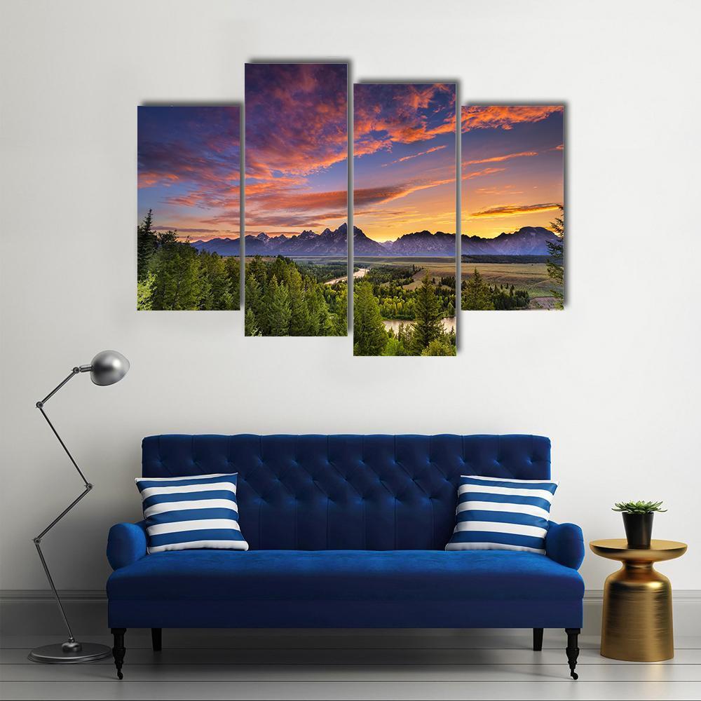 Sunset At Snake River Canvas Wall Art-4 Pop-Gallery Wrap-50" x 32"-Tiaracle