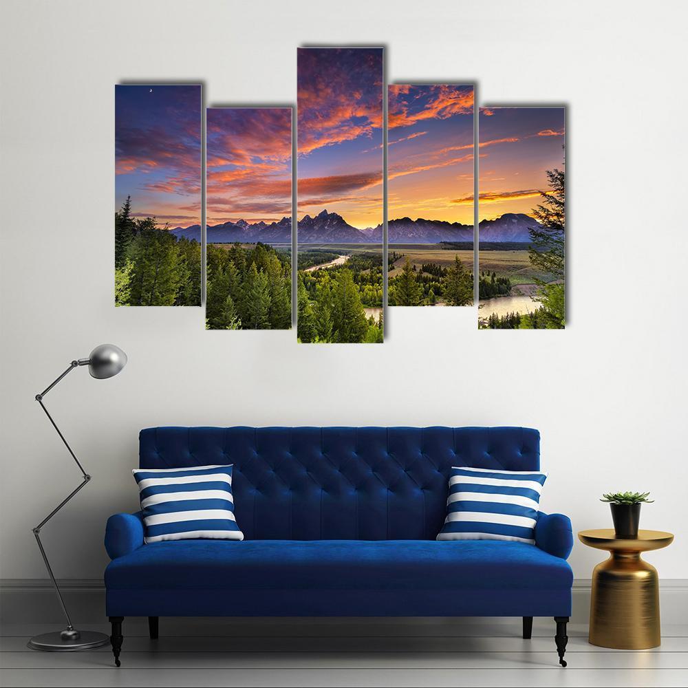 Sunset At Snake River Canvas Wall Art-5 Pop-Gallery Wrap-47" x 32"-Tiaracle