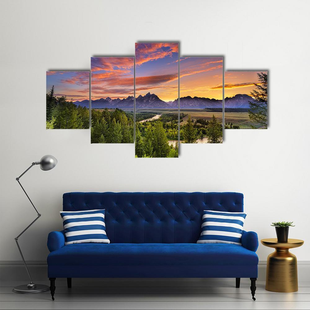 Sunset At Snake River Canvas Wall Art-5 Star-Gallery Wrap-62" x 32"-Tiaracle