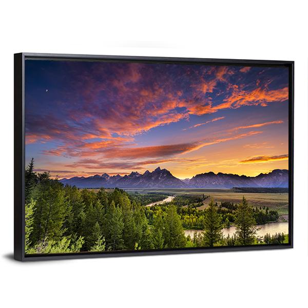 Sunset At Snake River Canvas Wall Art-3 Horizontal-Gallery Wrap-25" x 16"-Tiaracle