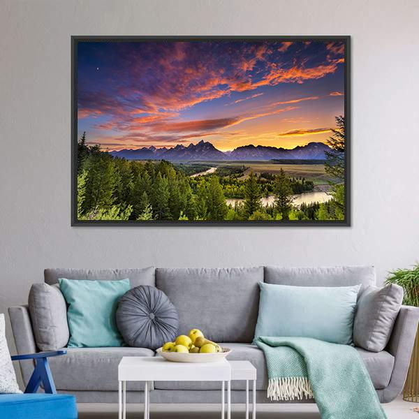 Sunset At Snake River Canvas Wall Art-3 Horizontal-Gallery Wrap-25" x 16"-Tiaracle