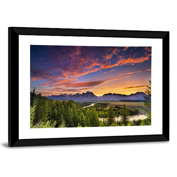 Sunset At Snake River Canvas Wall Art-3 Horizontal-Gallery Wrap-25" x 16"-Tiaracle