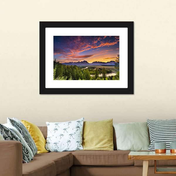 Sunset At Snake River Canvas Wall Art-3 Horizontal-Gallery Wrap-25" x 16"-Tiaracle