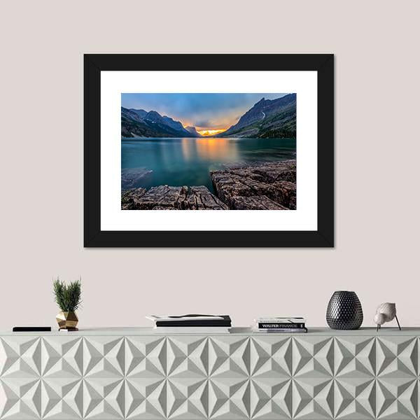 Sunset At St Mary Lake Canvas Wall Art-1 Piece-Framed Print-20" x 16"-Tiaracle
