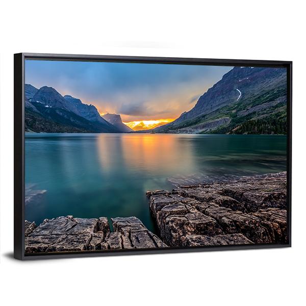 Sunset At St Mary Lake Canvas Wall Art-3 Horizontal-Gallery Wrap-25" x 16"-Tiaracle