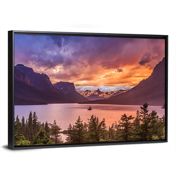 Sunset At St Mary Lake Canvas Wall Art-3 Horizontal-Gallery Wrap-25" x 16"-Tiaracle