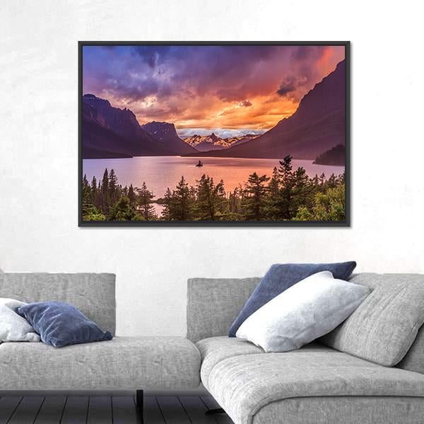 Sunset At St Mary Lake Canvas Wall Art-3 Horizontal-Gallery Wrap-25" x 16"-Tiaracle
