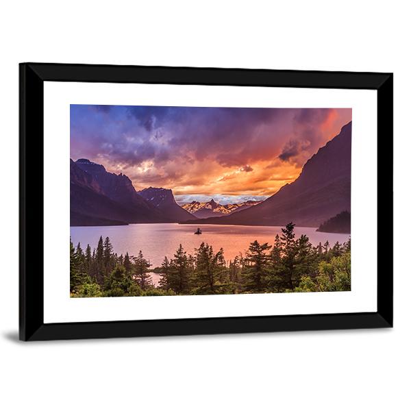 Sunset At St Mary Lake Canvas Wall Art-3 Horizontal-Gallery Wrap-25" x 16"-Tiaracle