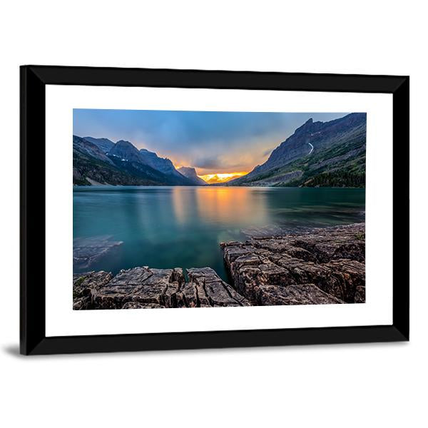Sunset At St Mary Lake Canvas Wall Art-3 Horizontal-Gallery Wrap-25" x 16"-Tiaracle