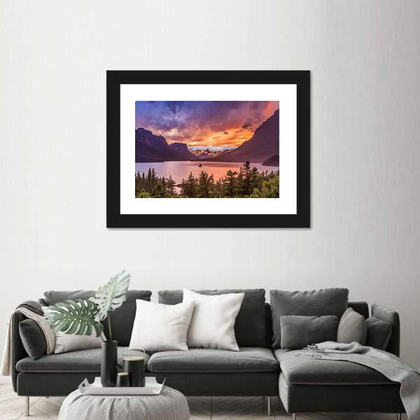 Sunset At St Mary Lake Canvas Wall Art-3 Horizontal-Gallery Wrap-25" x 16"-Tiaracle
