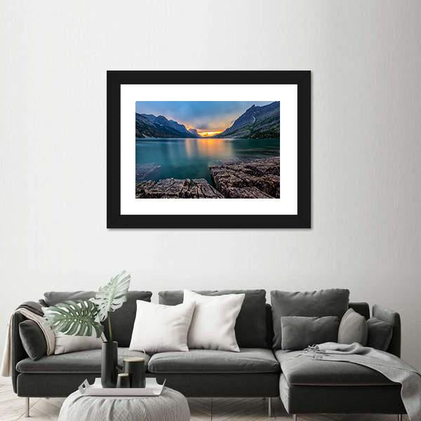 Sunset At St Mary Lake Canvas Wall Art-3 Horizontal-Gallery Wrap-25" x 16"-Tiaracle