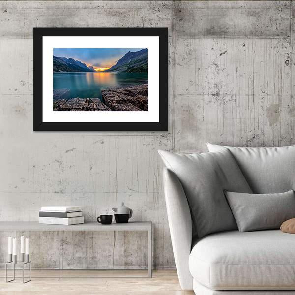 Sunset At St Mary Lake Canvas Wall Art-3 Horizontal-Gallery Wrap-25" x 16"-Tiaracle