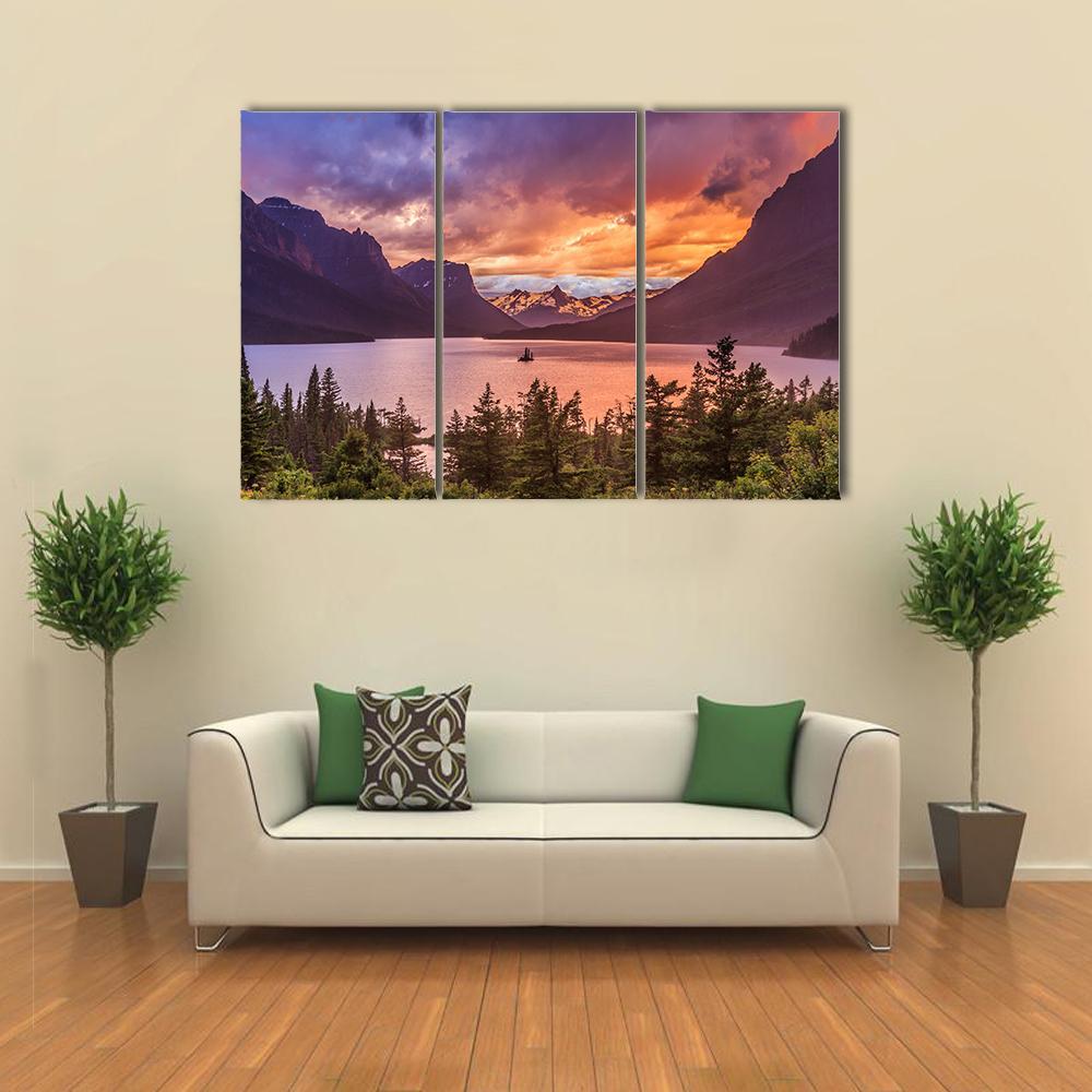 Sunset At St Mary Lake Canvas Wall Art-3 Horizontal-Gallery Wrap-37" x 24"-Tiaracle