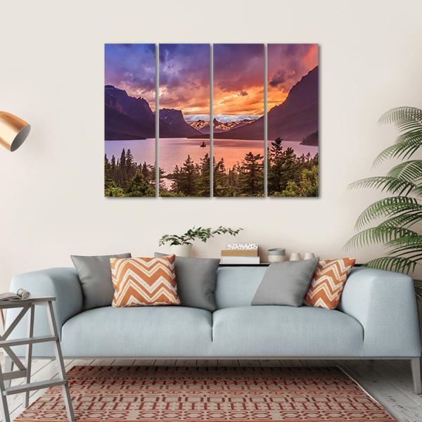 Sunset At St Mary Lake Canvas Wall Art-4 Horizontal-Gallery Wrap-34" x 24"-Tiaracle