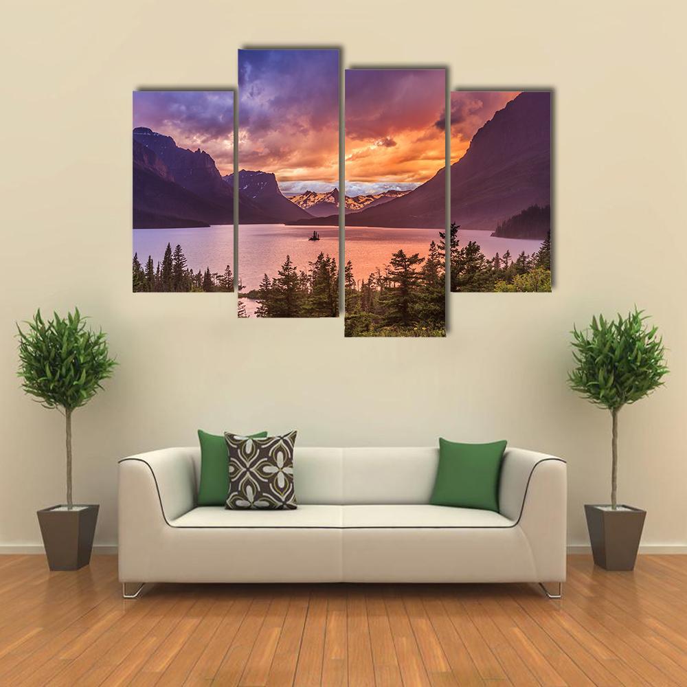 Sunset At St Mary Lake Canvas Wall Art-4 Pop-Gallery Wrap-50" x 32"-Tiaracle