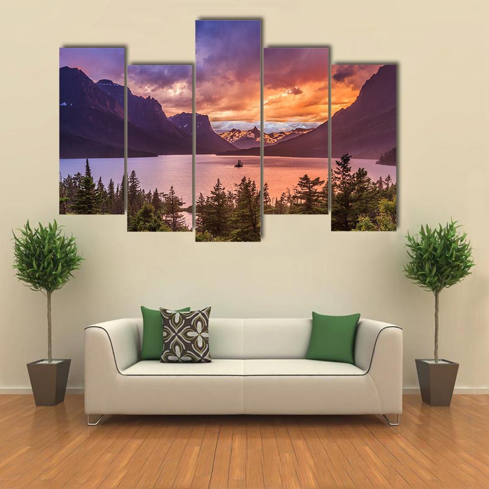 Sunset At St Mary Lake Canvas Wall Art-5 Pop-Gallery Wrap-47" x 32"-Tiaracle