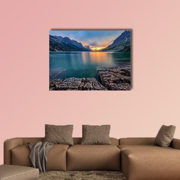 Sunset At St Mary Lake Canvas Wall Art-1 Piece-Gallery Wrap-48" x 32"-Tiaracle