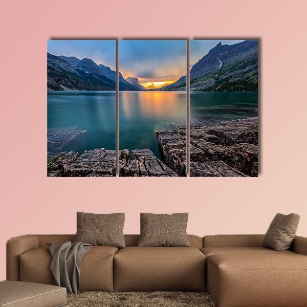 Sunset At St Mary Lake Canvas Wall Art-3 Horizontal-Gallery Wrap-37" x 24"-Tiaracle