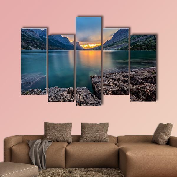 Sunset At St Mary Lake Canvas Wall Art-5 Pop-Gallery Wrap-47" x 32"-Tiaracle