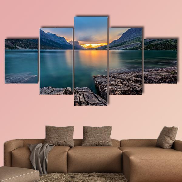 Sunset At St Mary Lake Canvas Wall Art-5 Star-Gallery Wrap-62" x 32"-Tiaracle