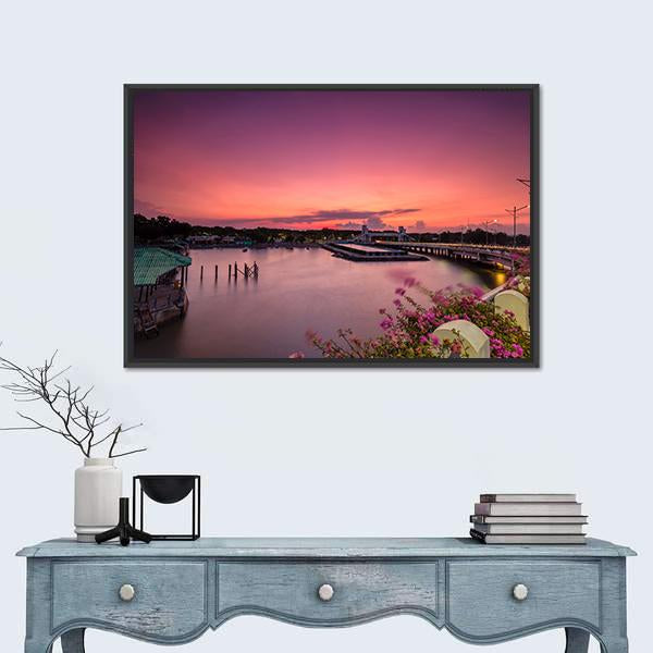 Sunset At Suroboyo Bridge Canvas Wall Art-1 Piece-Floating Frame-24" x 16"-Tiaracle