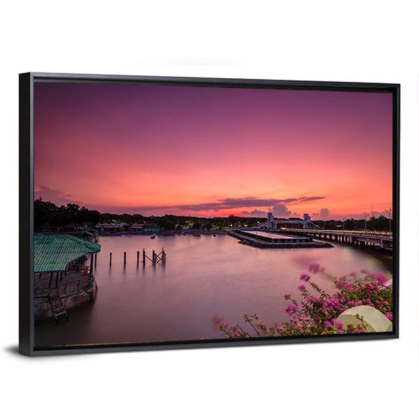 Sunset At Suroboyo Bridge Canvas Wall Art-3 Horizontal-Gallery Wrap-25" x 16"-Tiaracle